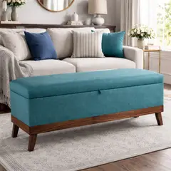 GENERICO - Banqueta con Baúl Incy Turquesa Omega MaxiCosas120x40x50 cm Tapizada con Almacenaje