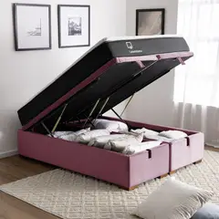 LATAM HOME - Cama Funcional Boxet 2 Plazas Base Dividida Colchon Resortes New Top Funda Lavable Palo Rosa