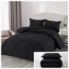 GENERICO - Edredon Nordico - Cobertor con funda de almohada 1 Plazas Negro