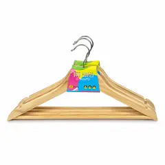 GENERICO - Set de 3 Perchas de Madera Natural, 44cm, Resistentes y Elegantes