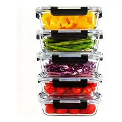 EVERSO - Set 5 Taper Vidrio Contenedores Herméticos Alimento 1040 Ml