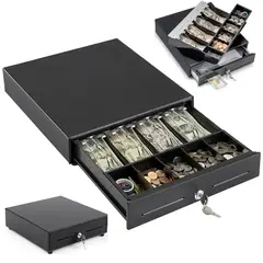 EVERSO - Caja Gaveta Dinero Electrónica Cajon Metalico Con 2 Llaves Con Bandeja De Efectivo De 4 Billetes Y 5 Monedas