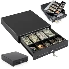 EVERSO - Caja Gaveta Dinero Electrónica Cajon Metalico Con 2 Llaves Con Bandeja De Efectivo De 4 Billetes Y 5 Monedas