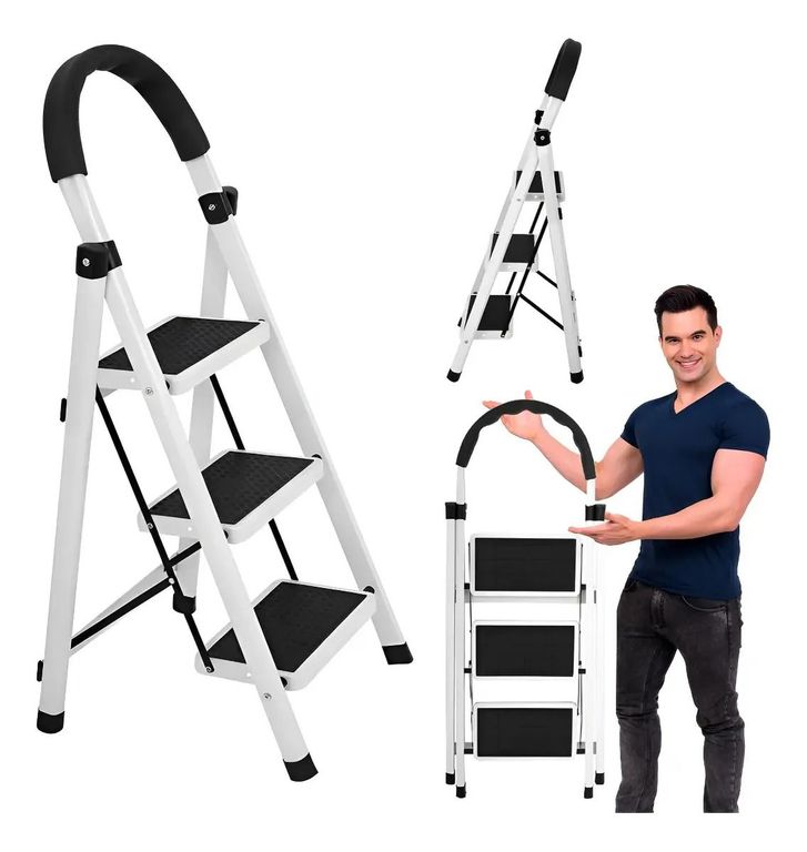 Escalera 3 Peldaños Plegable Multiposiciones Acero Inoxidabl a $29.990