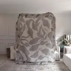 GALDANA - Piecera, Manta, Cubre Cama, Diseño Hojas 160x210cm king tejido Jacquard echo en India
