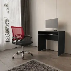 ARTHOME - Combo Oficina New York 1 Escritorio Wengue + Silla Ergonomica Negra y Roja