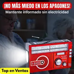 MOVI - Radio AM FM, Con Panel Solar, Linterna, a Pilas y Recargable