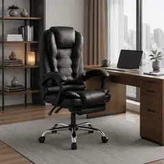 VIDITA - Silla Simona Ejecutiva Reclinable Con Masaje Reposapies Cuero Sintético Ergonómica Giratoria