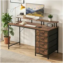 VIDITA - Escritorio 120cm Con Cajones Soporte Repisa Estructura Metálica
