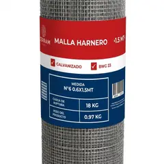 GENERICO - Malla Cerco Harnero Galvanizada N6 Rollo 60cm X 1.5mt CERRAM