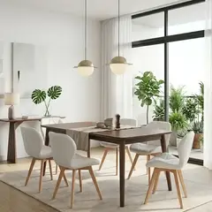 CORI CORI - Comedor Mesa Vema Walnut 140x80 cm + 6 Sillas Mariposa Ecocuero Wood