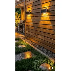 GENERICO - Pack 2 Lámpara Solar De Pared Con 8 Led Amarillo Exterior Patio