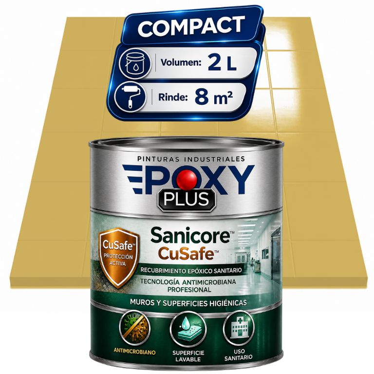 Pintura Epóxica Hospitalaria Sanicore CuSafe - MUROS Y PISOS - SIN OLOR - COMPACT 2L - AMARILLO ARENA