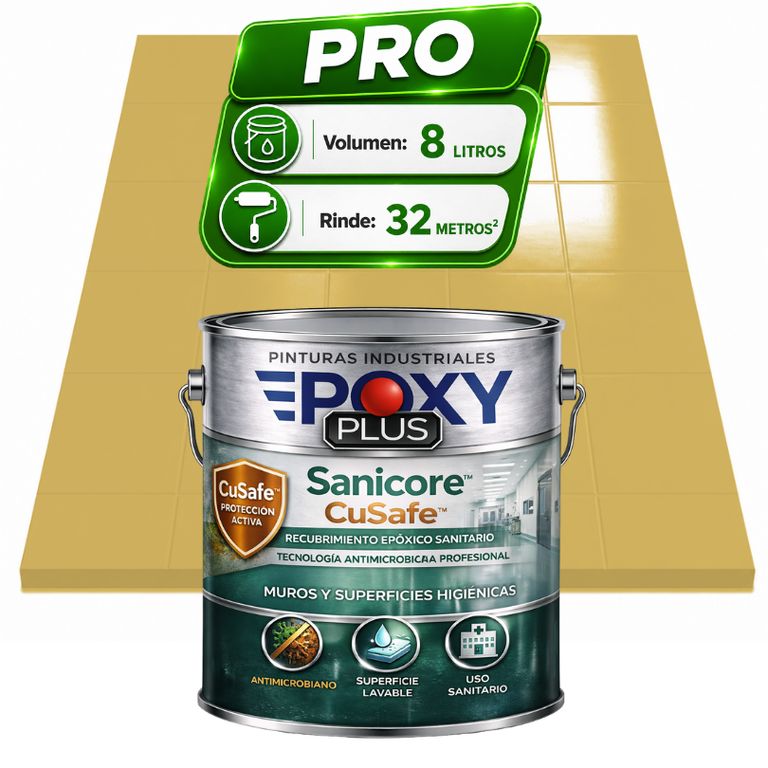Pintura Epóxica Hospitalaria Sanicore CuSafe - MUROS Y PISOS - SIN OLOR - PRO 8L - AMARILLO ARENA