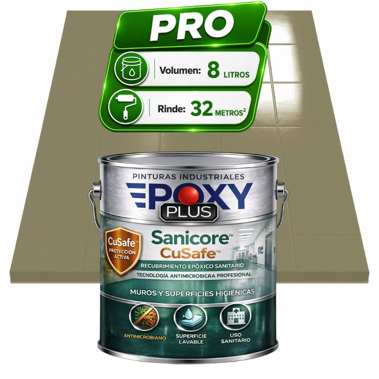 Pintura Epóxica Hospitalaria Sanicore CuSafe - MUROS Y PISOS - SIN OLOR - PRO 8L - GRIS CEMENTO