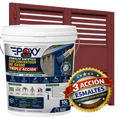 EPOXY - ESMALTE SINTETICO - CONVERTIDOR OXIDO - TINETA 10 LITROS - ROJO ÓXIDO