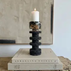 SANTU HOME & DECO - Candelabro Torre Decorativa Travertino Onyx Pequeño Portavelas Mesa