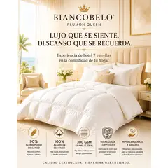 BIANCOBELO - Plumon 1/5plaza Invierno Premium 90% pluma de pecho ganso Certificado