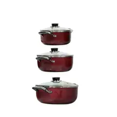 GENERICO - Set De Ollas Batería De Cocina 6 Piezas Antiadherente Rojo Con Tapas