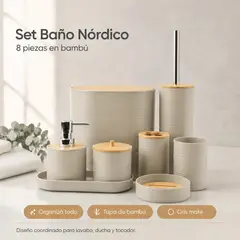 UMEXUS - Set Juego De Baño 8 Piezas Bambú Lavado Y Almacenamiento