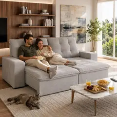 MONS - Sofá Retráctil Reclinable 3 Cuerpos Magnum 2mt Bouclé Cinza