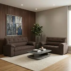 MONS - Juego Living Sofá Flex Plus 3.2 Cuerpos Platinum Marrom Café