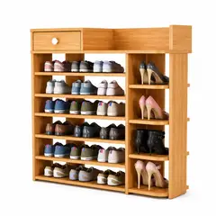ACTUAL - Zapatero Organizador de Madera 8 Niveles con Cajón y Repisas Laterales Gran Capacidad 100x24x106