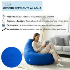 AMOLDA - Puff Pera marca AMOLDA, tela IMPERMEABLE COLOR AZUL, relleno perlitas de plumavit.