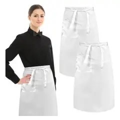 KUANGYE - 2pk Delantales Clásico Blanco Delantal Cocina Algodón Poliester