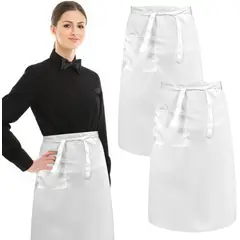 KUANGYE - 2pcs Mandil Clásico Blanco Delantal Cocina Algodón Poliester