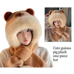 GENERICO - Gorro Oso Con Bufanda Orejas Peludo Invierno