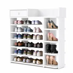 ACTUAL - Zapatero Organizador de Madera 8 Niveles con Cajón y Repisas Laterales Gran Capacidad 100x24x106