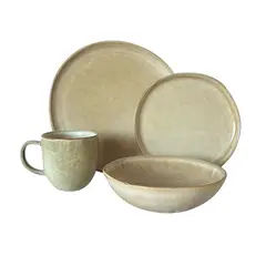 IMAHE - Set Vajilla 24 Piezas Cerámica Arena Línea Rustica Con Mug