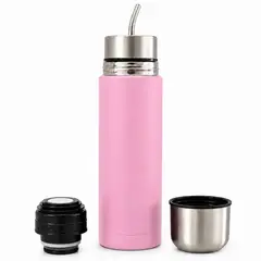 TAWO - Termo Mate Acero Inoxidable Autocebante 2 en 1 750 Ml Hermetico Antiderrame - Rosado