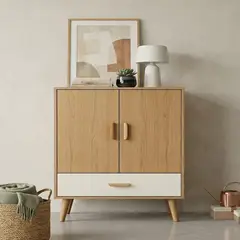 GENERICO - Gabinete Organizador Multiuso Con Puertas Y Cajón Madera 60x30x72cm Diseño Moderno Nórdico Minimalista