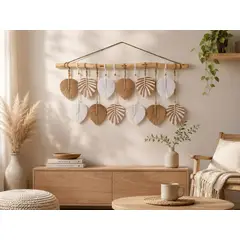 VERDEMAR - Mural Decorativo Hojas Boho Macramé XL 120x80 cm