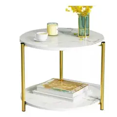 GENERICO - Mesa Auxiliar Decorativa Para Sala Color Blanco Y Dorado