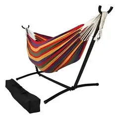 GENERICO - Hamaca Doble Con Base Soporte De Acero Y Estuche Portatil