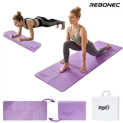 REBONEC - Colchoneta Mat Yoga Deportiva Plegable TPE Grueso 8mm Bolso Morado