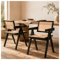 NOVAHUS - Pack 2 Sillas Sitial Chandigarh Madera Ratán Negro