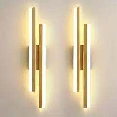 FRANZA - Juego de 2 apliques de pared LED lineales dorados