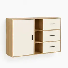 GENERICO - Organizador Multiuso Estante Gabinete Con Puertas Y 3 Cajones Madera 108x17x45cm Diseño Moderno Minimalista