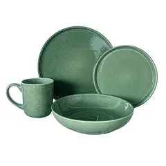 IMAHE - Set Vajilla 24 Piezas Cerámica Verde Línea Rustica Con Mug