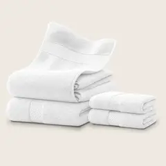 AZ AURAZEUS - Set De 4 Toallas De Baño Algodon 600gr/m2 Cuerpo Mano Grande Az Blanco