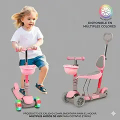 GENERICO - Monopatin Infantil 5 En 1 Scooter Asiento Manija Bebe Color Rosa Pastel