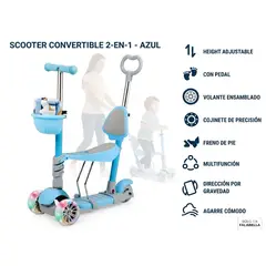 GENERICO - Monopatin Infantil 5 En 1 Scooter Asiento Manija Bebe Color Azul