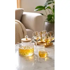 GENERICO - Set Tetera Vidrio 6 Tazas Infusor Te Elegante Hogar