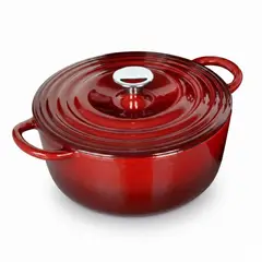 RHOMIE - Olla de Hierro Fundido Esmaltado 4.1L 25cm Rojo Interior Crema