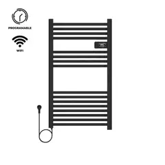 VERKEN - Secador de Toallas para Baño con WIFI - Calentador Toallero Eléctrico Mural - Viglio Negro Cable Izquierdo