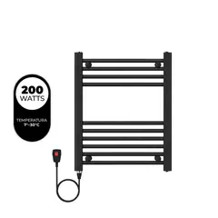 VERKEN - Secador de Toallas Eléctrico para Baño 200W Mural 60x50 cm Negro Cable Izquierdo